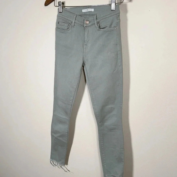 7 For  All Mankind Skinny Frayed Hem Olive Jeans - Picture 2 of 11